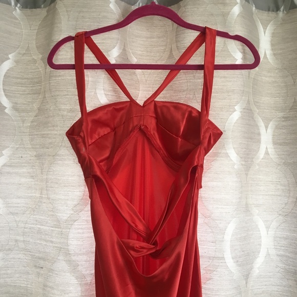 Orange Satin Strappy Formal Low Open Back Gown Prom Dress Size 9 - Picture 9 of 11